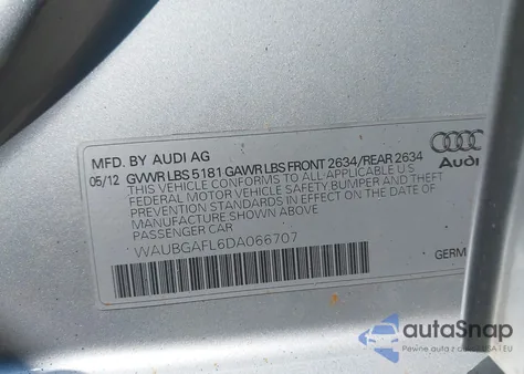 2013 Audi S4 3.0T Premium Plus z USA, uszkodzony, nr VIN WAUBGAFL6DA066707